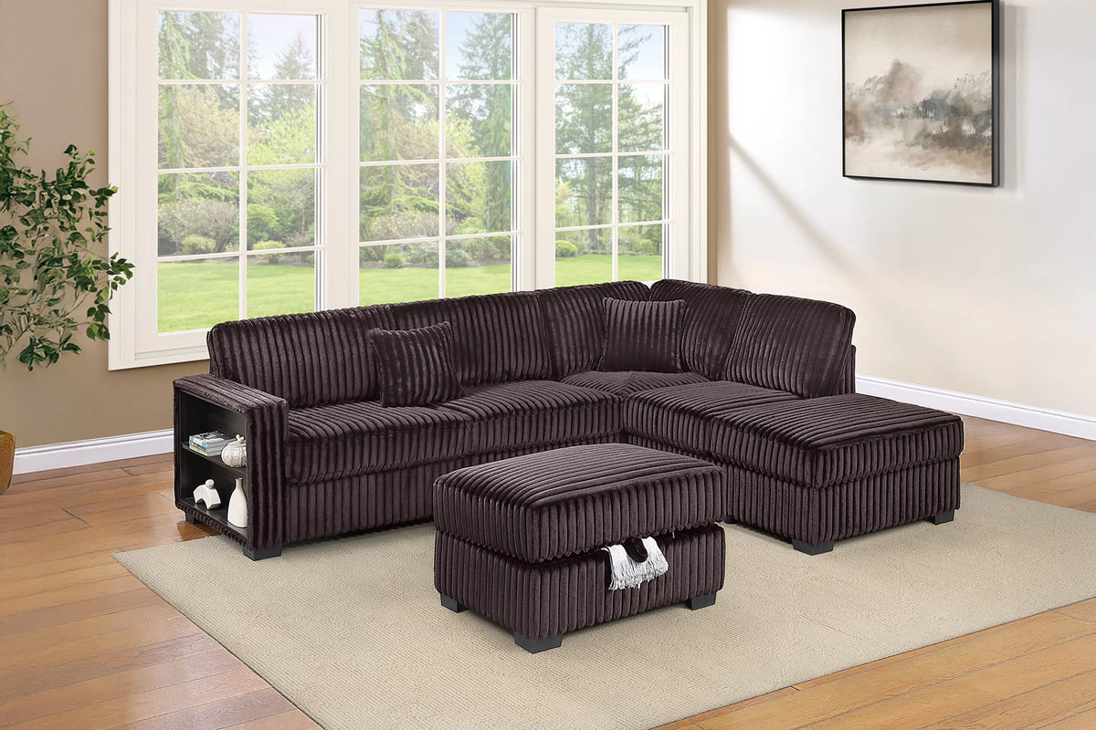 The Marigold Coffee Corduroy Sectional with Storage Ottoman – 3 Piece - view 2