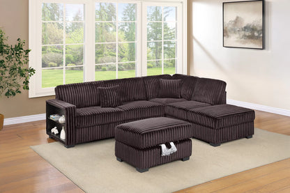 The Marigold Coffee Corduroy Sectional with Storage Ottoman – 3 Piece - view 2