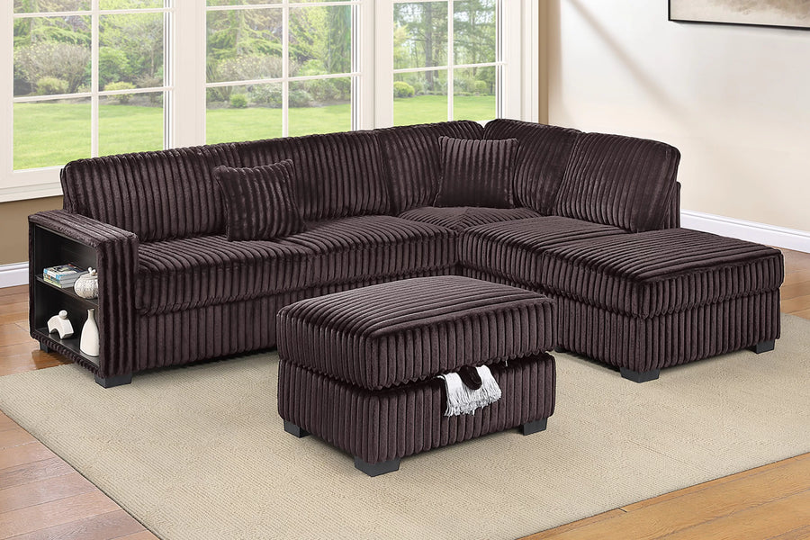 Seccional Marigold de Pana con Almacenamiento con Otomana – 3 Piezas