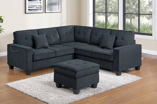The Juniper Slate Black Chenille Sectional with USB – 4 Piece - view 1