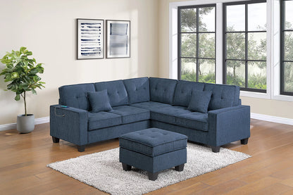 The Juniper Dark Blue Chenille Sectional with USB – 4 Piece - view 2