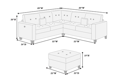 The Juniper Dark Blue Chenille Sectional with USB – 4 Piece - view 3