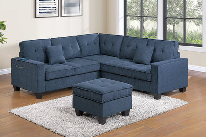 The Juniper Dark Blue Chenille Sectional with USB – 4 Piece - view 1