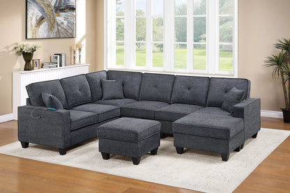The Osborne Dark Gray Chenille Sectional with Ottoman – 5 Piece