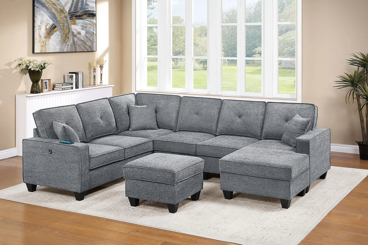 The Osborne Light Gray Chenille Sectional with Ottoman – 5 Piece