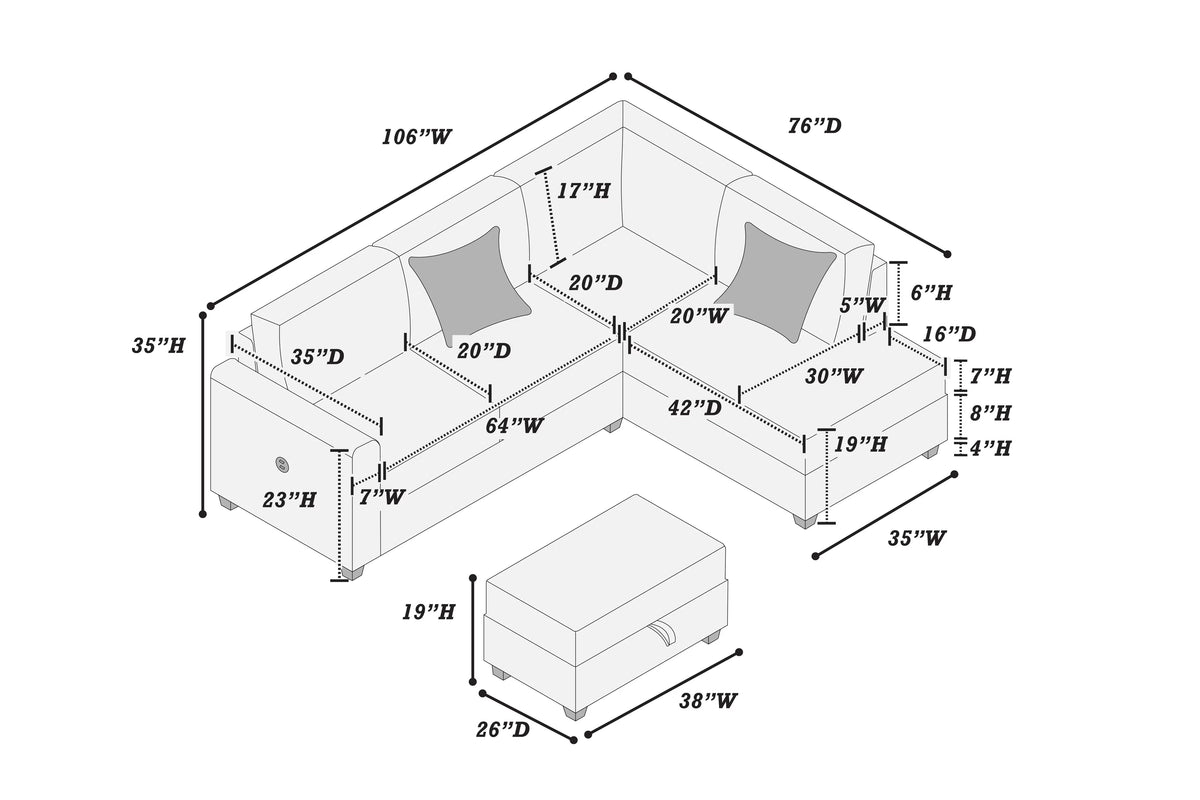 The Ellington Black Sectional – 3 Piece - view 8