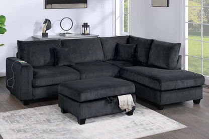 The Ellington Black Sectional – 3 Piece