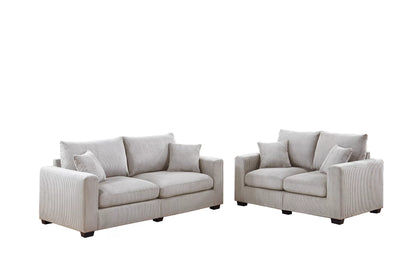 2-Piece Sofa & Loveseat Set – Ivory Corduroy with Throw Pillows F8428