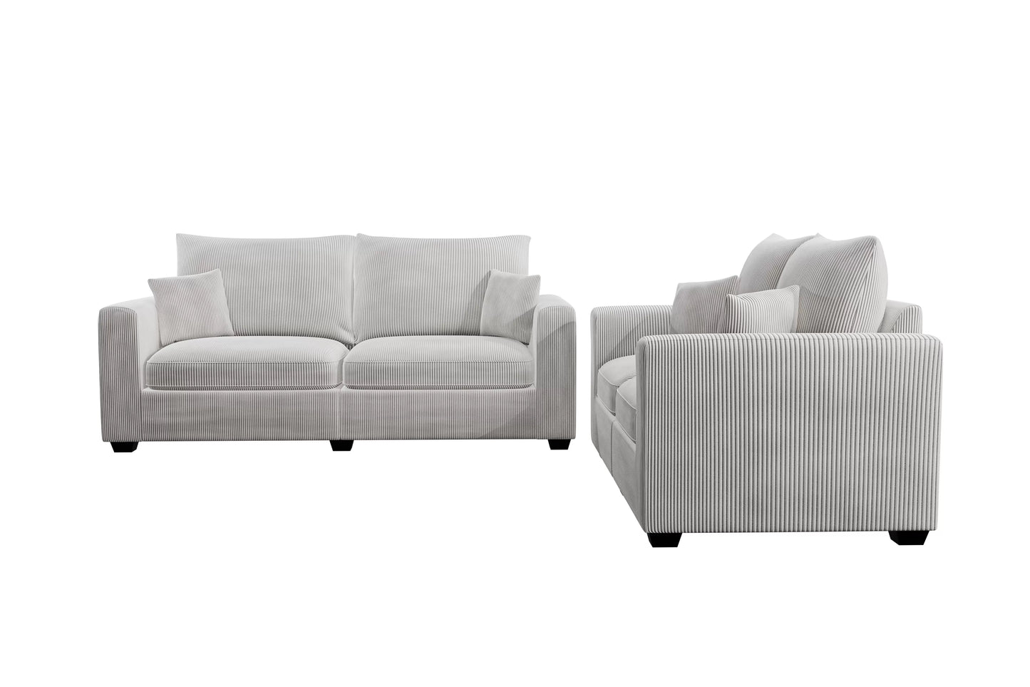 2-Piece Sofa & Loveseat Set – Ivory Corduroy with Throw Pillows F8428
