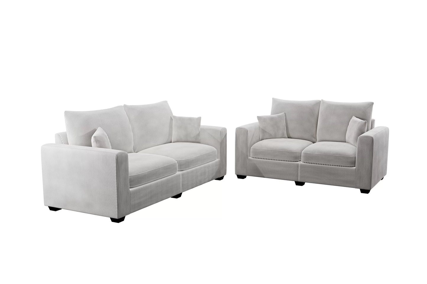 2-Piece Sofa & Loveseat Set – Ivory Corduroy with Throw Pillows F8428