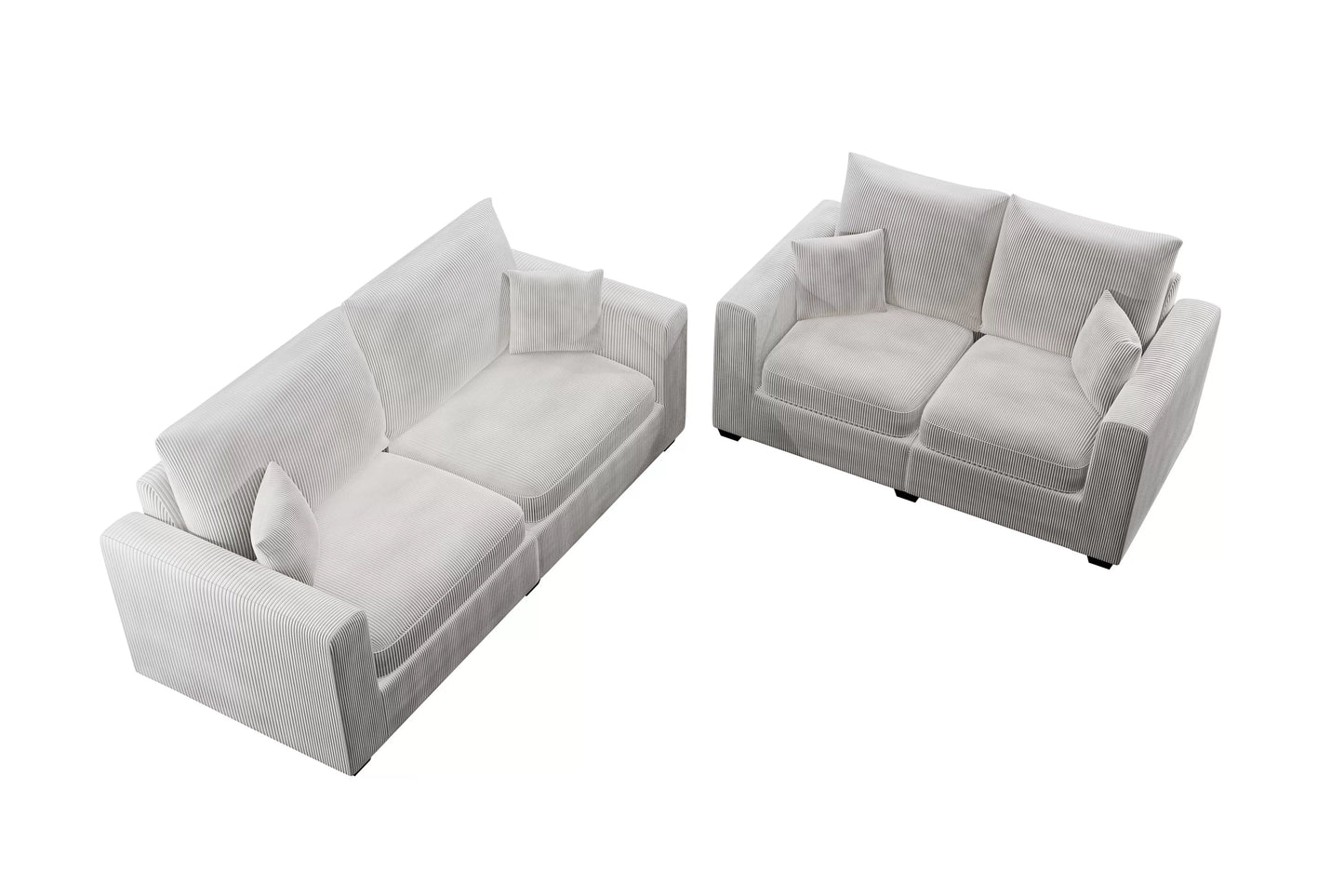 2-Piece Sofa & Loveseat Set – Ivory Corduroy with Throw Pillows F8428