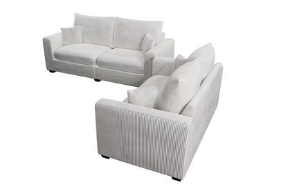 2-Piece Sofa & Loveseat Set – Ivory Corduroy with Throw Pillows F8428
