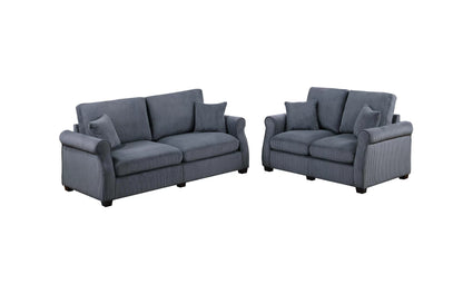 2-Piece Sofa & Loveseat Set – Dark Gray Corduroy with Throw Pillows F8314