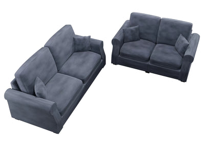 2-Piece Sofa & Loveseat Set – Dark Gray Corduroy with Throw Pillows F8314