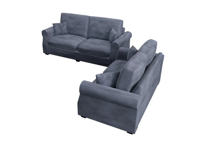 2-Piece Sofa & Loveseat Set – Dark Gray Corduroy with Throw Pillows F8314