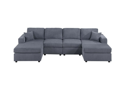 3-Piece Corduroy Sectional Sofa – Dark Gray Dual Chaise Lounge F8449