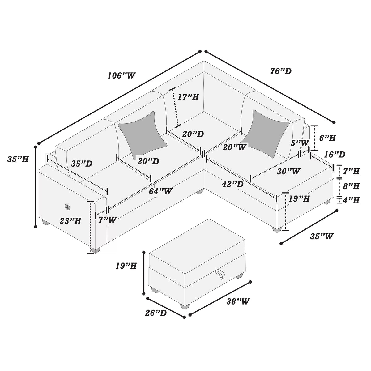 The Sutter Fog Sectional – 3 Piece - view 8