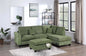 3-Piece Corduroy Sectional with USB & Storage Ottoman – Sage | F8454
