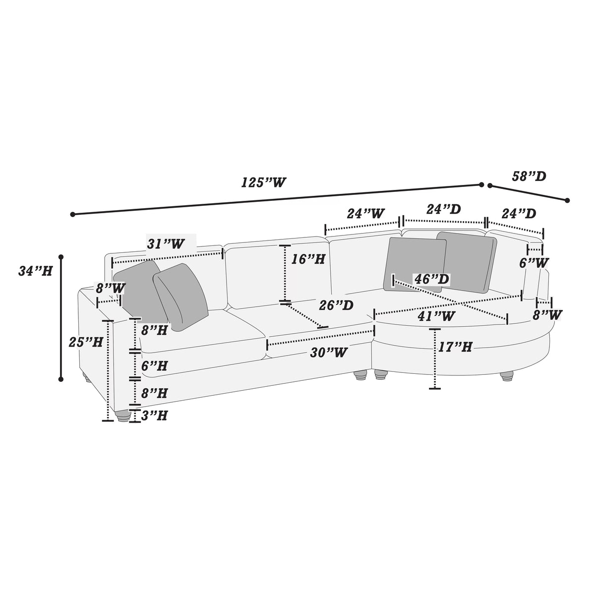 The Ashland Dark Gray Sectional – 2 Piece - view 4
