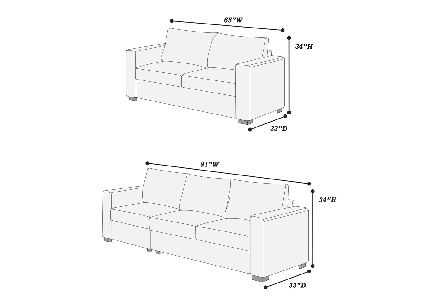 The Haven Dark Gray Sofa Set – 2 Piece