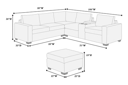 4-Piece Sectional with Ottoman, USB Console & Cup Holders – Dark Gray Wide-Welt Corduroy | F8467
