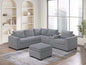 4-Piece Sectional with Ottoman, USB Console & Cup Holders – Light Gray Wide-Welt Corduroy | F8468