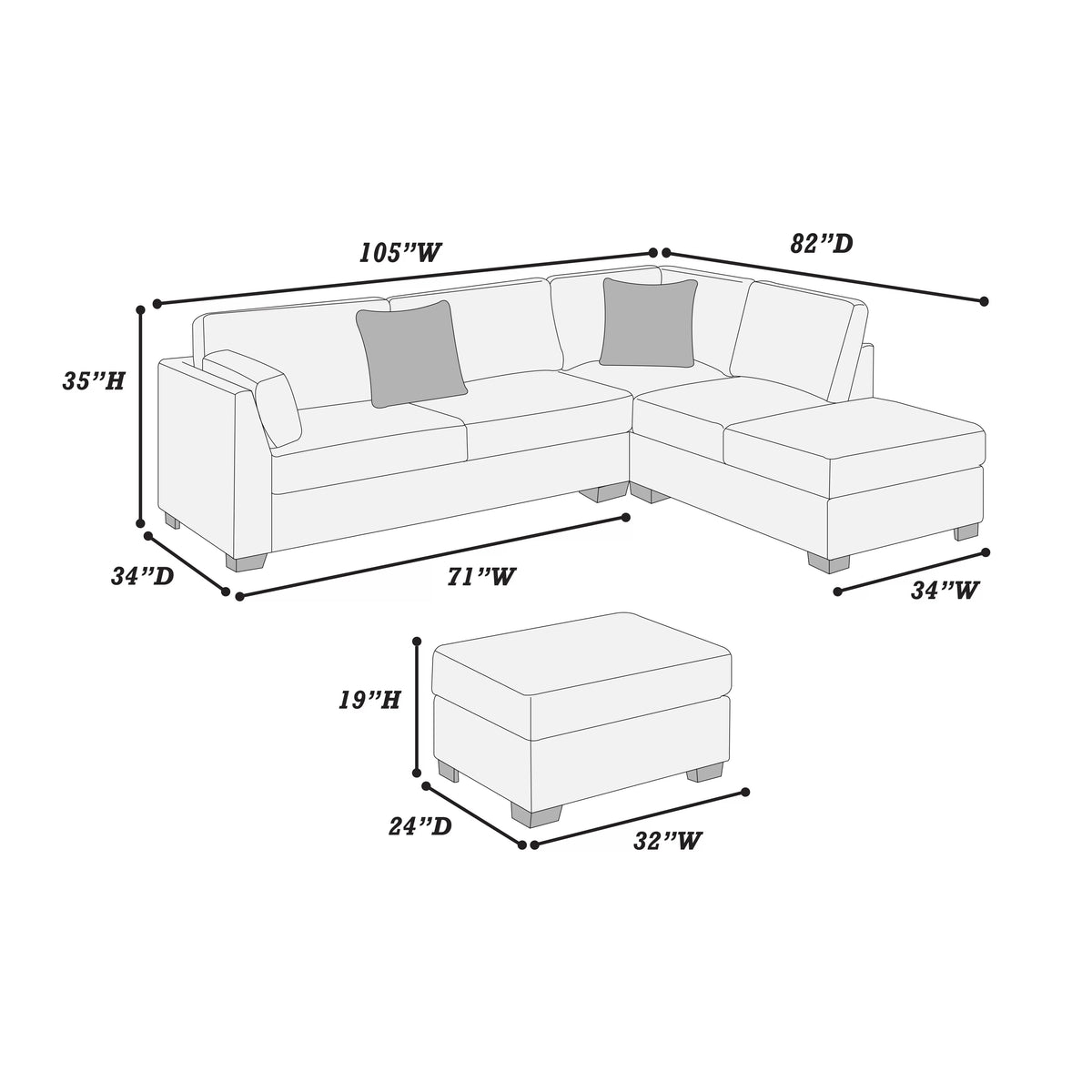 The Barrington Dark Gray Sectional – 3 Piece - view 3