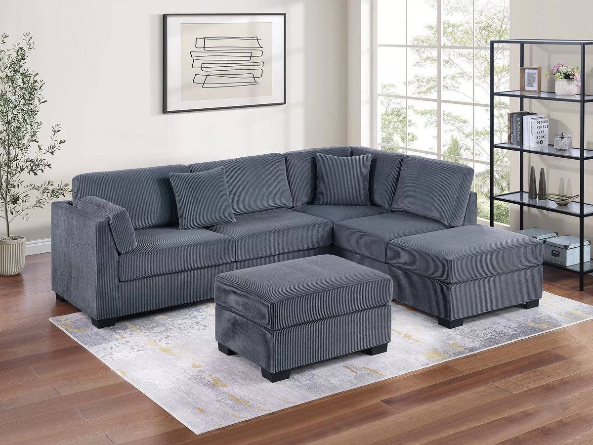 The Barrington Dark Gray Sectional – 3 Piece