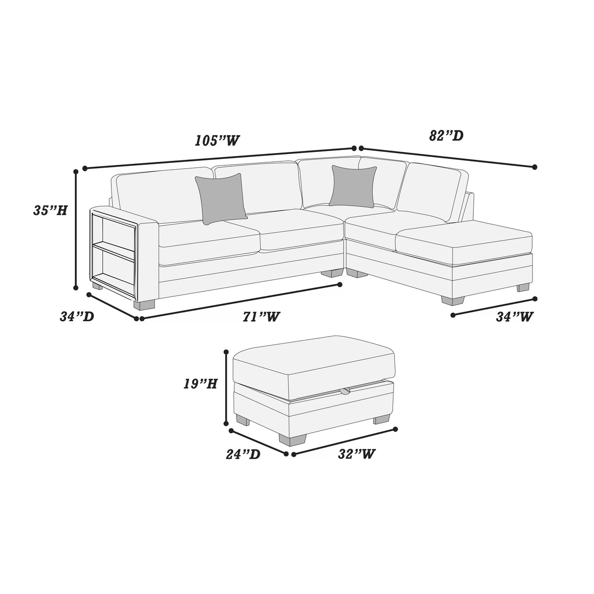 The Grayson Beige Sectional – 3 Piece - view 4