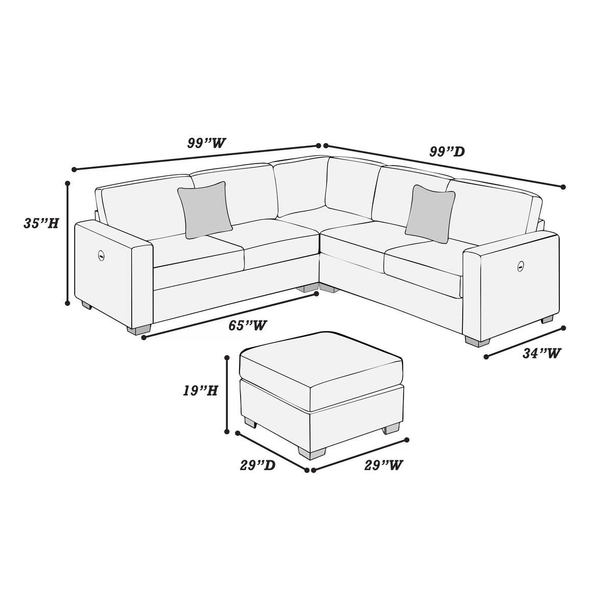 The Waverly Dark Gray Sectional – 4 Piece - view 3