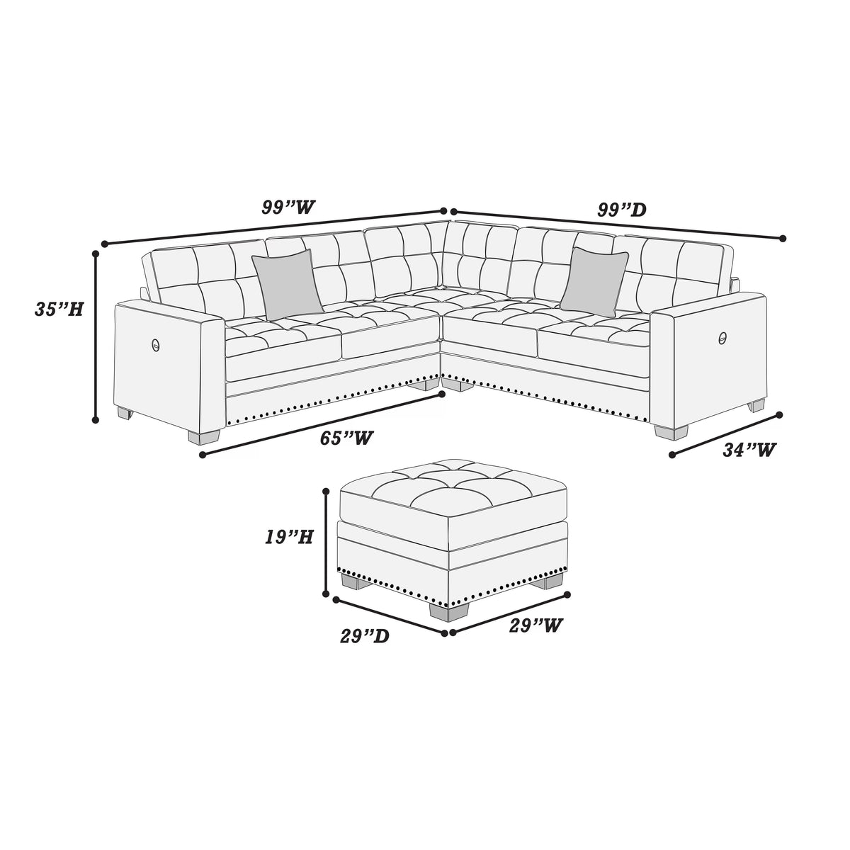 The Vance Sincere Bone Sectional – 4 Piece - view 3