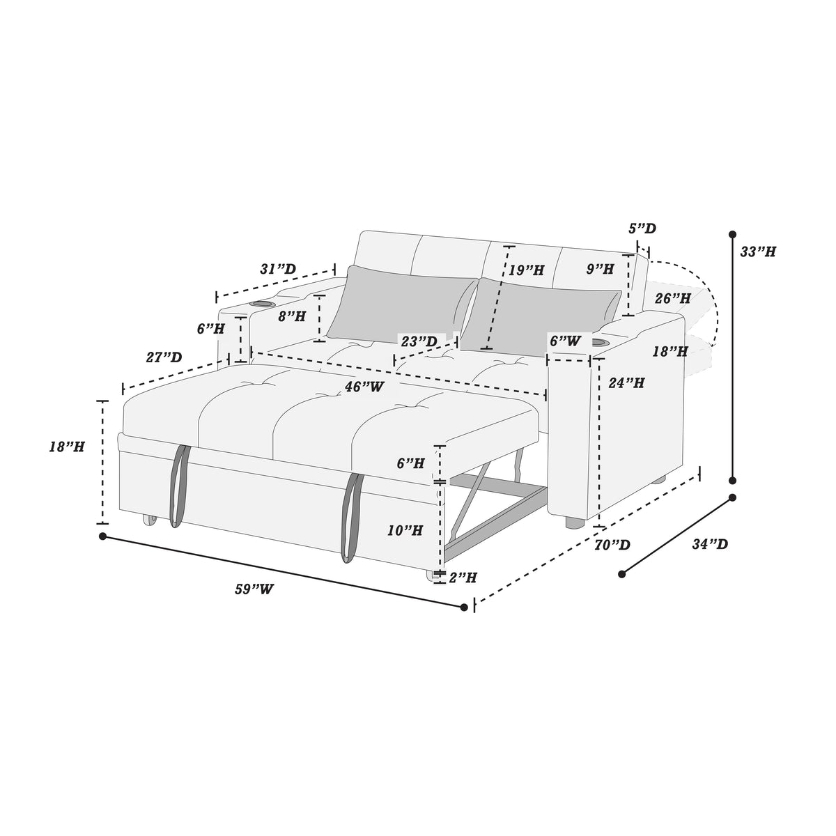 The Drayton Black Gray Convertible Sofa - view 8