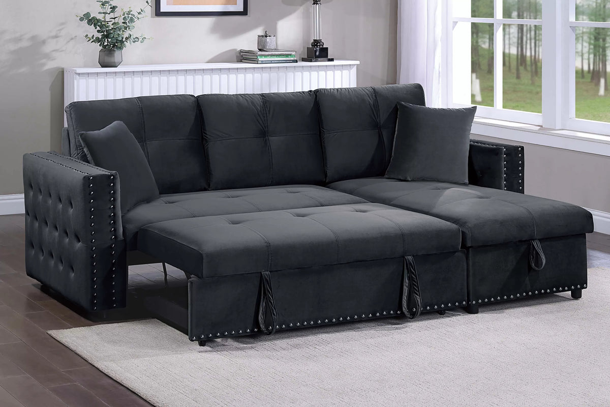 The Larkin Black Convertible Sectional with Pull-Out Bed – 2 Piece - view 2