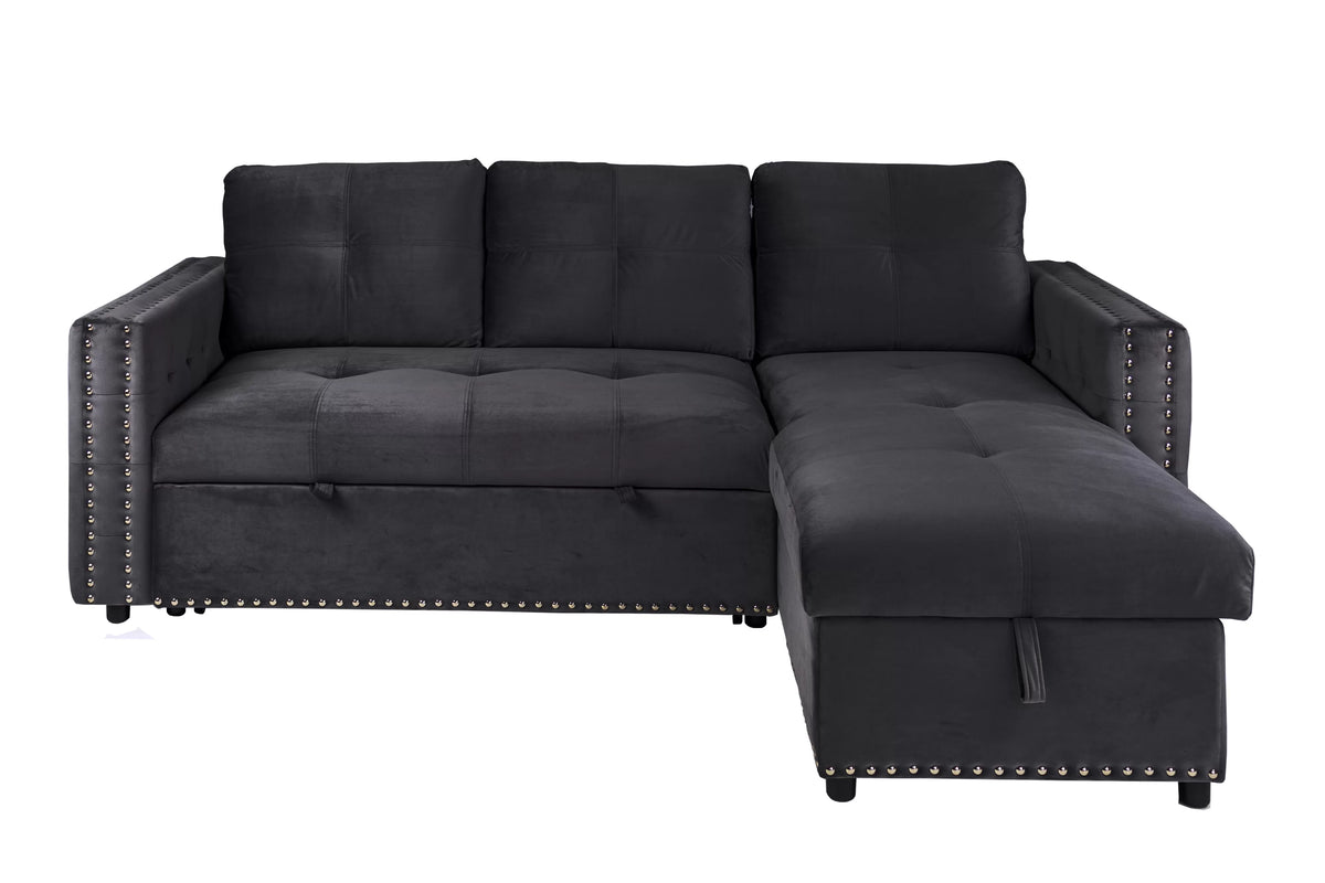 The Larkin Black Convertible Sectional with Pull-Out Bed – 2 Piece - view 3