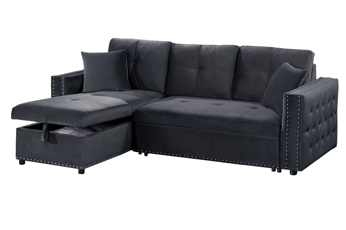 The Larkin Black Convertible Sectional with Pull-Out Bed – 2 Piece - view 7