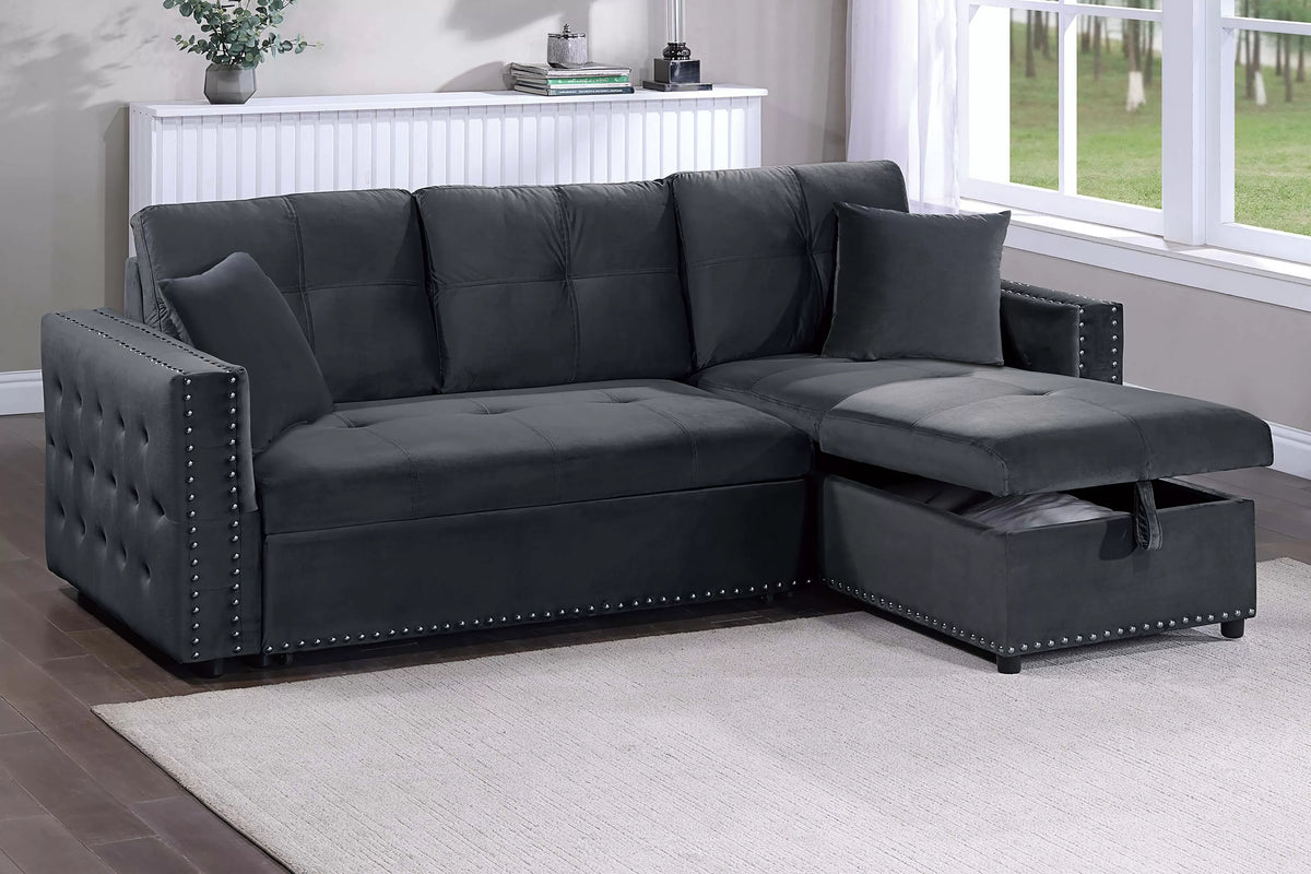 The Larkin Black Convertible Sectional with Pull-Out Bed – 2 Piece