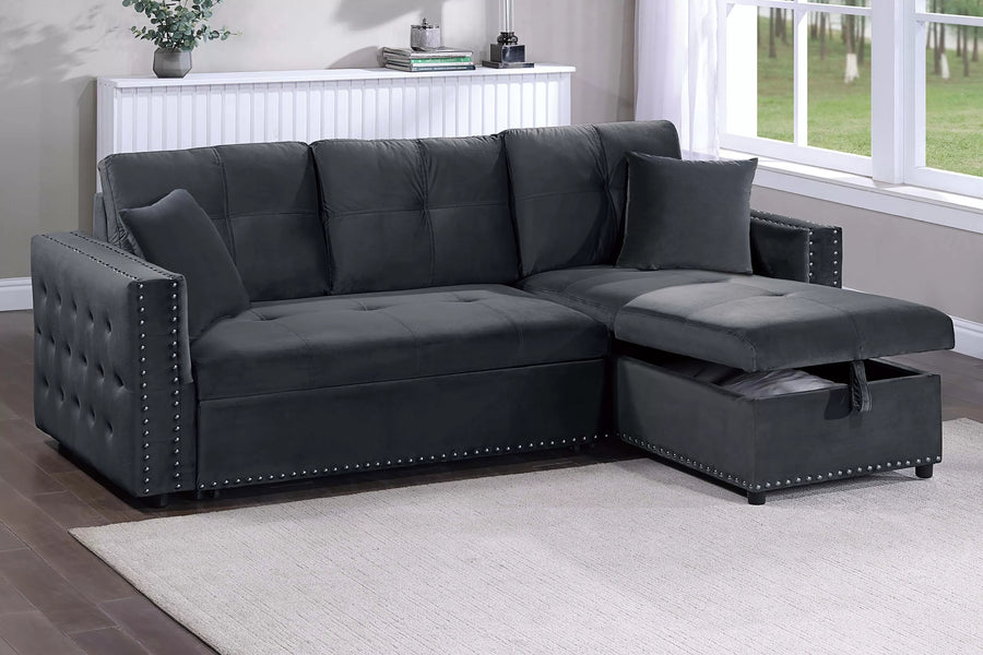 Seccional Larkin Negro Convertible Extraíble con Cama – 2 Piezas
