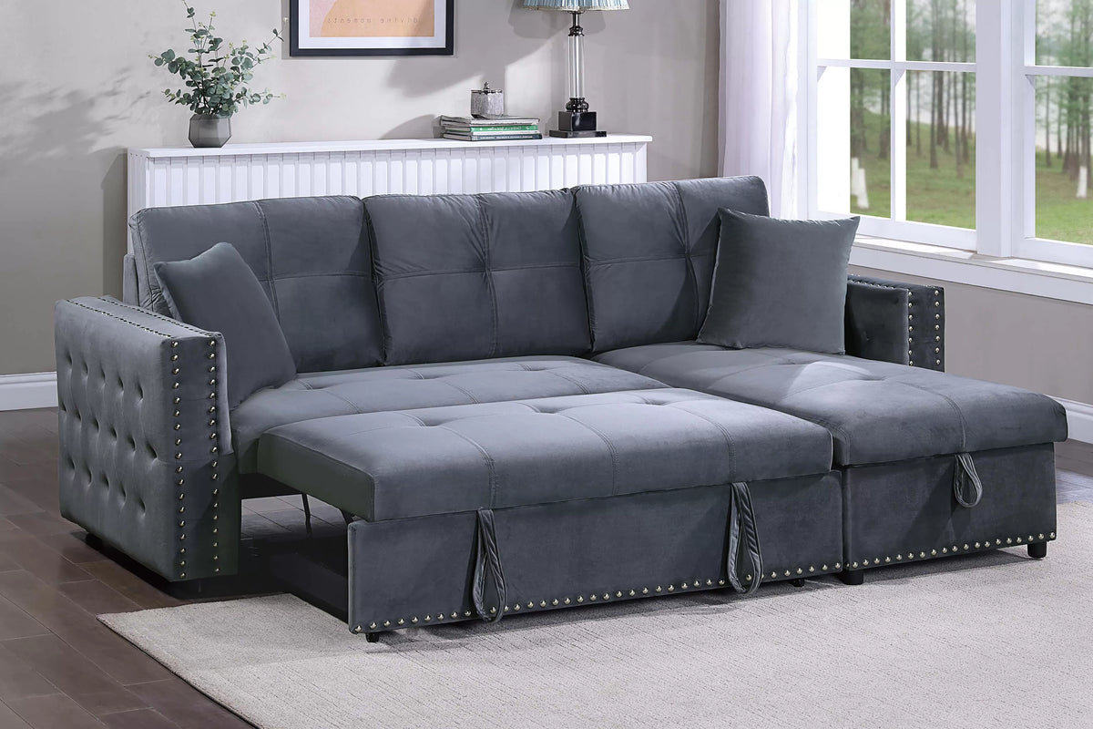 The Larkin Gray Convertible Sectional with Pull-Out Bed – 2 Piece - view 2