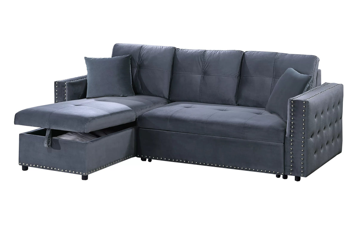 The Larkin Gray Convertible Sectional with Pull-Out Bed – 2 Piece - view 6