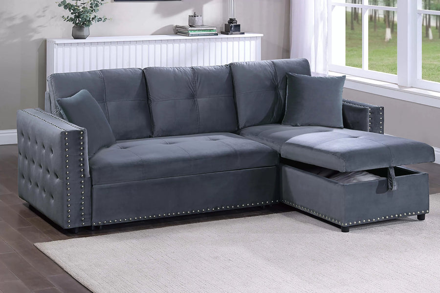 Seccional Larkin Gris Convertible Extraíble con Cama – 2 Piezas
