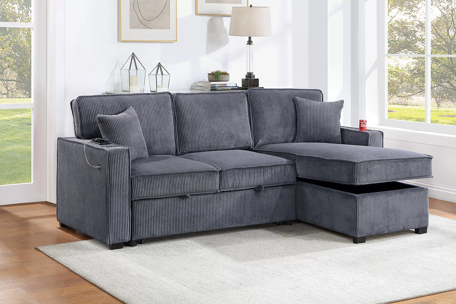 Seccional Nolan Oscuro Gris Convertible Extraíble con Cama – 2 Piezas