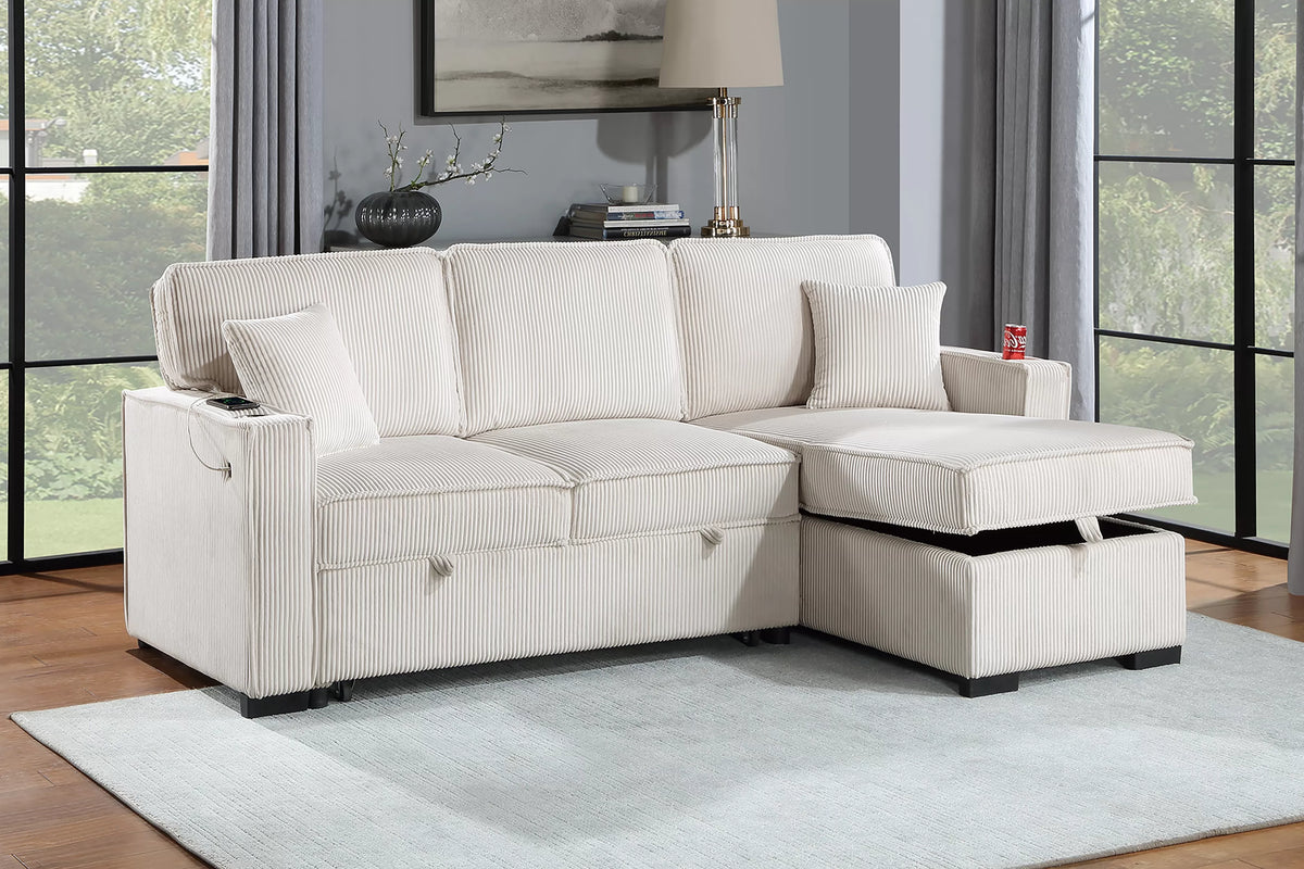 The Nolan Beige Convertible Sectional with Pull-Out Bed – 2 Piece