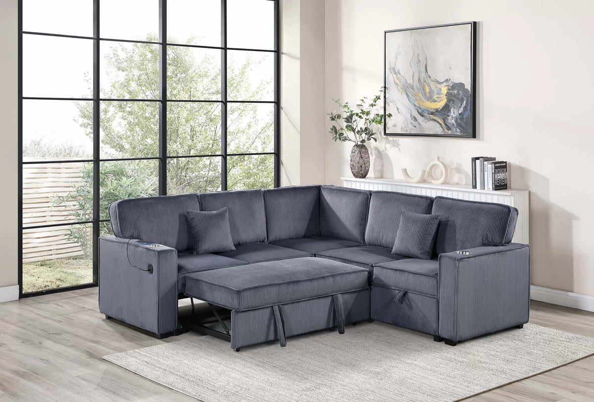 The Quinton Dark Gray Convertible Sectional with Pull-Out Bed – 3-piece - view 2