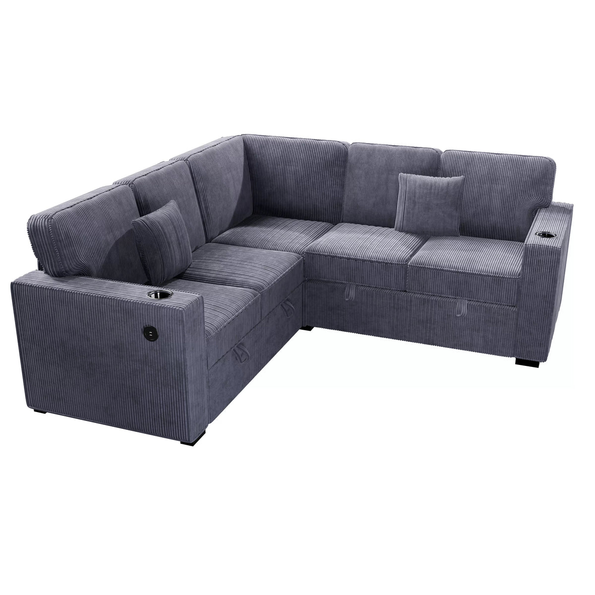 The Quinton Dark Gray Convertible Sectional with Pull-Out Bed – 3-piece - view 3