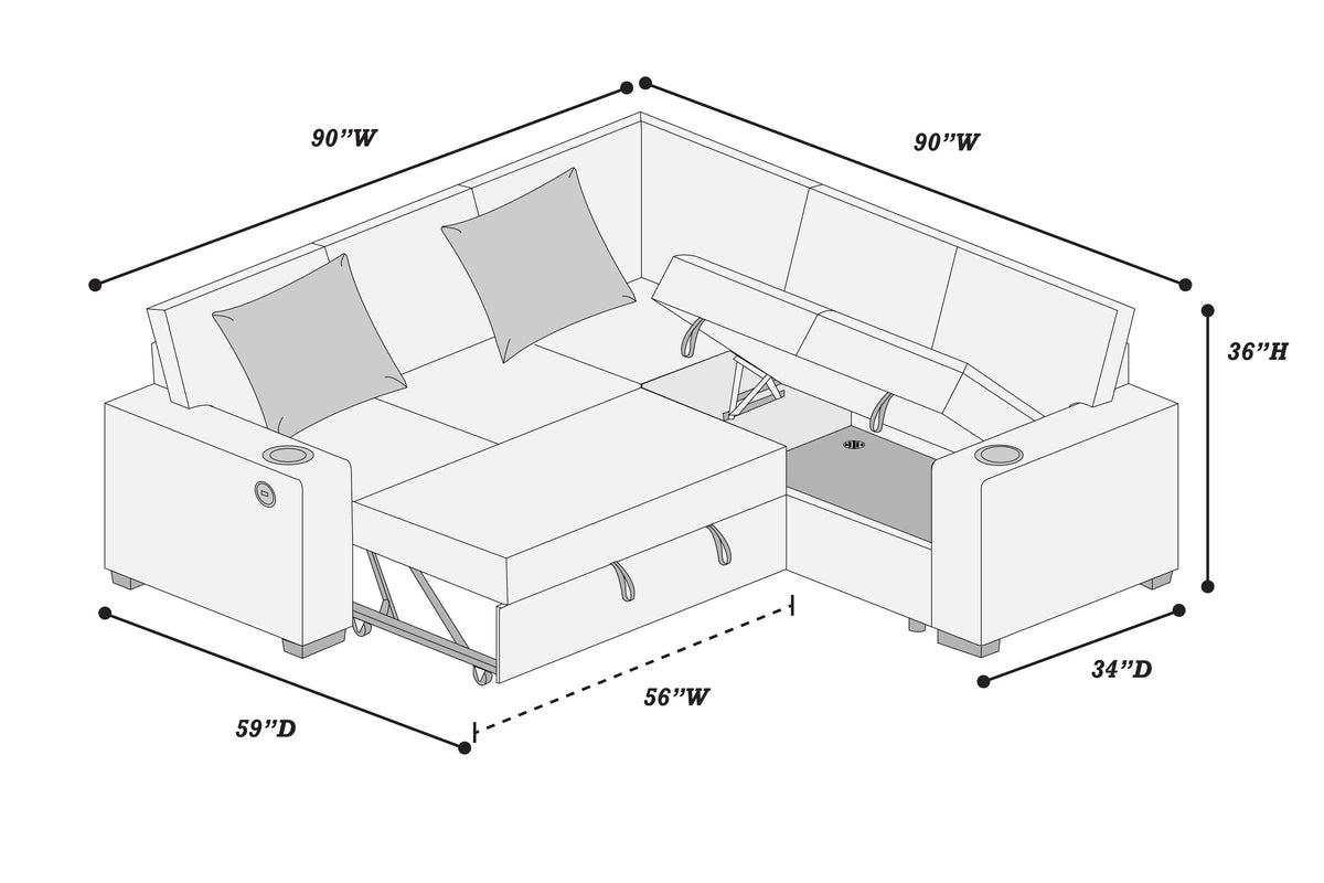 The Quinton Dark Gray Convertible Sectional with Pull-Out Bed – 3-piece - view 8