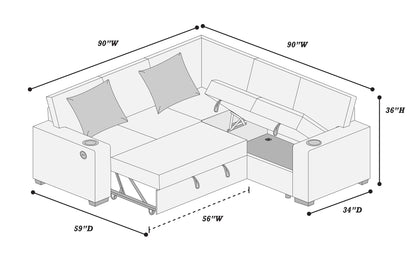 The Quinton Dark Gray Convertible Sectional with Pull-Out Bed – 3-piece - view 8