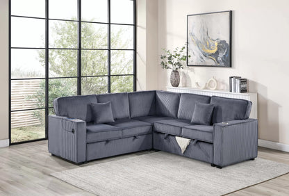 The Quinton Dark Gray Convertible Sectional with Pull-Out Bed – 3-piece