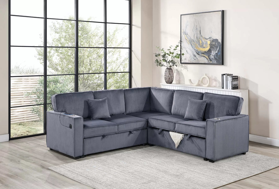 Seccional Quinton Oscuro Gris Convertible Extraíble con Cama