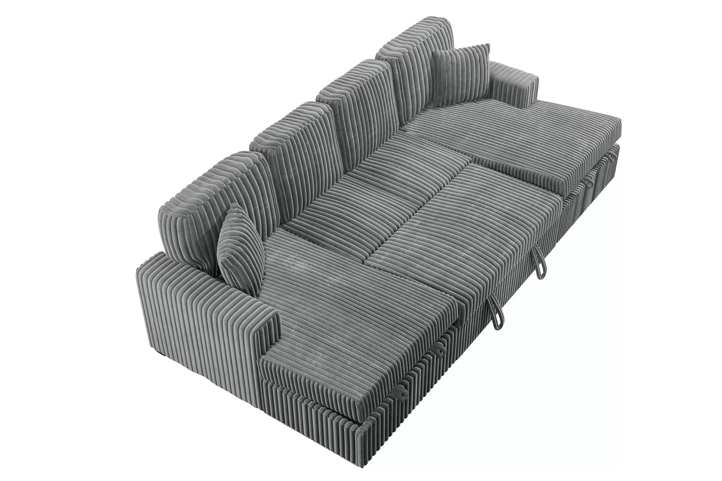 3-Piece Convertible Sectional Sofa with Dual Chaise Storage and Sleeper – Smoke Corduroy F8557
