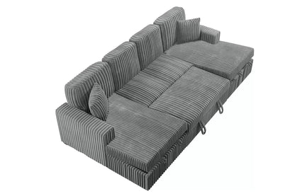 3-Piece Convertible Sectional Sofa with Dual Chaise Storage and Sleeper – Smoke Corduroy F8557